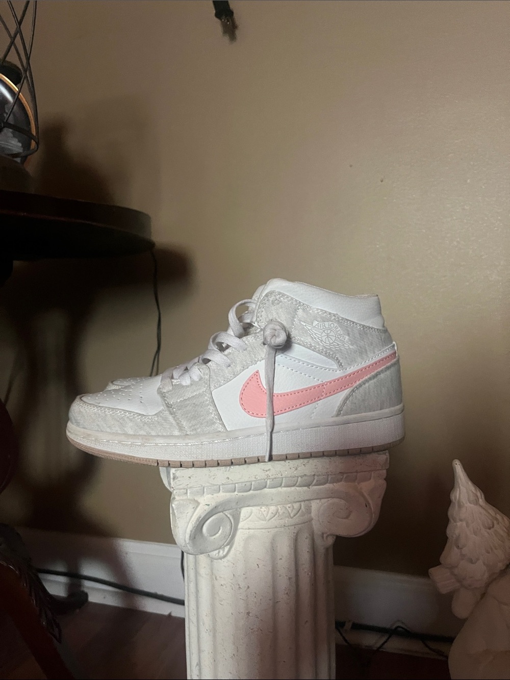 Nike Adult White High-Top Sneaker with Pink Swoosh